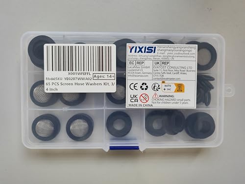 YIXISI 65 PCS Screen Hose Washers Kit, Filter Mesh Washer, Mesh Rubber Washers, Seal O Ring with Mesh Hose Gasket, for 3/4 Inch Water Faucet Shower Garden Hose Connector