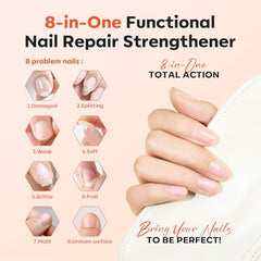 Modelones Nail Care 8 in one Ridge Filling Strengthener Treatment, Nail Polish Strengthener for Damaged and Weak Nails, Nail Hardener Extra Strong and Growth Smoothing Base Coat White Nail 15ml