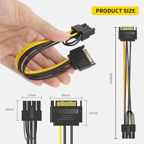 Herfair SATA Power Cable 15 Pin to 8 Pin (6and2 Pin) Graphics Card Adapter Sata to GPU PCI-Express Converter Video Card Power Supply Cable (2Pack, 20cm)