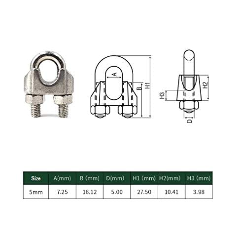 TERF® 10 Pcs Wire Rope Cable Clip Clamps M5 for Ø 5mm (3/16 inches) Wire Rope Cable Grip Galvanized Steel U Bolt Saddle Fastener for Rigging Rope and tension cable Garden Tension Wire Ropes