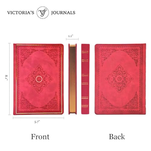 VICTORIA'S JOURNALS Leatherette Vintage Journal Notebook Hard Cover Lined Old Looking Travel Diary Red, 5.7'' x 8.1''