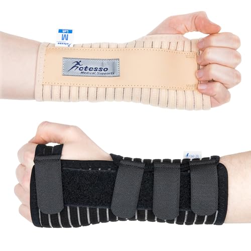 Actesso Breathable Wrist Support Brace Splint - Ideal for Carpal Tunnel, Sprains, and Tendonitis (Black, Medium Left)