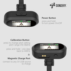 Sondery Clip On Tuner Rechargeable TFT Screen for Guitar Bass Ukulele and Wind Instruments, Headstock Chromatic Tuner Calibration 410-460Hz, Easy to Read in Strong Lights, Dual Rotatable Clip Design