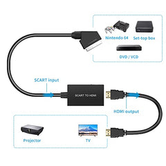 uhddadi Scart to HDMI Converter with HDMI Cable, Full HD 720P/1080P Switch Video Audio Converter for HDTV Monitor Projector STB VHS Xbox PS3 Sky Blu-ray DVD Player