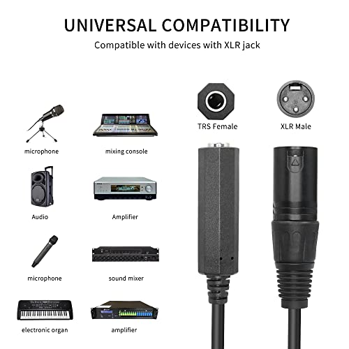 QIANRENON XLR male to 1/4 inches Female Balance Cable Adapter TRS 6.35mm to XLR 3 Pin Mono Audio Connect Convert Interconnect Cable 36cm/14.2in