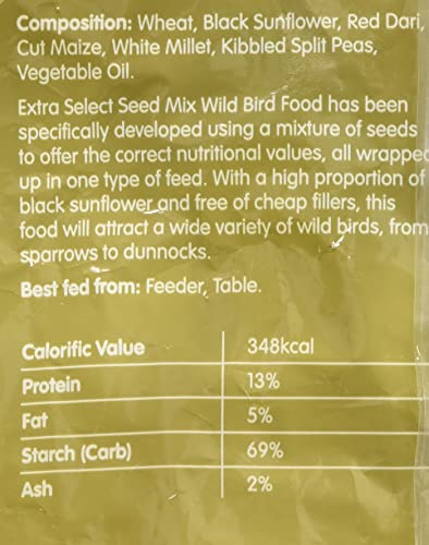 Extra Select Wild Bird Seed Mix with Black Sunflower Seeds, Wheat, Dari, Millet Seeds - Nutrient Rich Wild Bird Food for Small Birds - 1kg