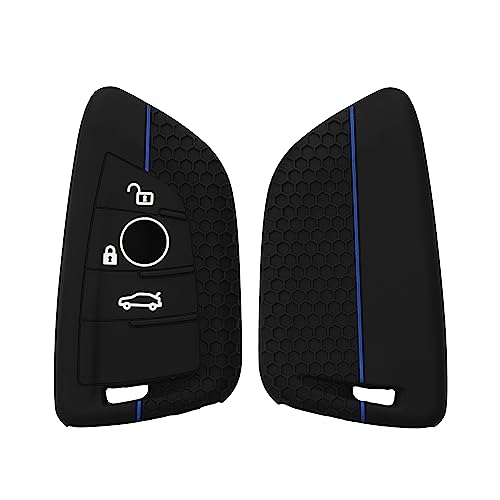 kwmobile Car Key Cover Compatible with BMW 3 Button Car Key Smart Key Key Cover - Silicone Protective Car Key Fob Case - Black/Blue