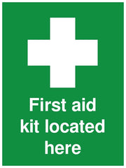 Rubigo First Aid Kit Sticker Located Here Safety Sign - Signs of Safety Self-Adhesive First Aid Sticker, ISO Certified First Aid Signs, 20x15cm (Pack of 1)