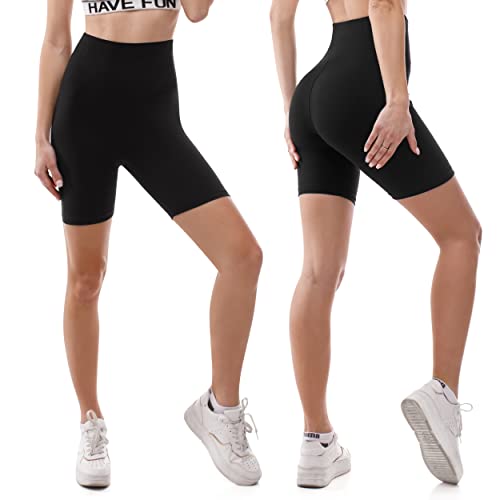 SINOPHANT High Waisted Cycling Shorts Women - Tummy Control Buttery Soft Biker Yoga Running Gym Black Workout Athletic Shorts(S-M,1 Plum purple)