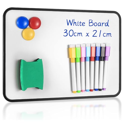 Dry Erase Whiteboards, A4 Size Small Double Sided White Boards, with Dry Erase Pens, Eraser, Magnets for School Home Office Classroom Kids Children Students Drawing Writing - 30x21 cm