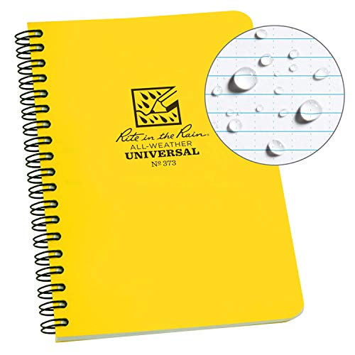 Rite In The Rain 373L Waterproof Paper Side Spiral Notepad Yellow Polydura Cover 64 Pages 12 Sheets Imperial and Metric Rulers, 4 ⅝ x 7- Inch