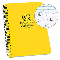 Rite In The Rain 373L Waterproof Paper Side Spiral Notepad Yellow Polydura Cover 64 Pages 12 Sheets Imperial and Metric Rulers, 4 ⅝ x 7- Inch