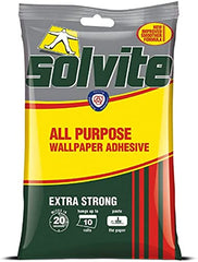 Solvite All Purpose Wallpaper Adhesive with Long-Lasting Results, Wallpaper Paste, Mixes in 20 Seconds, Hangs up to 10 Rolls, 1x185 g Sachet