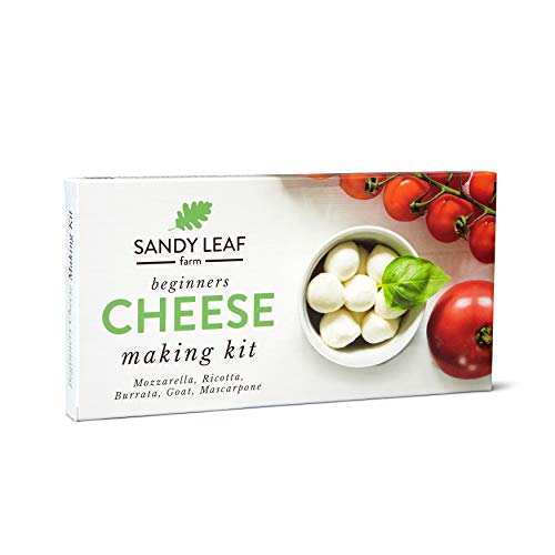 Sandy Leaf Farm Cheese Making Kit - Valentine Day Gift, Homemade, DIY Ricotta, Burrata, Goat, Mascarpone, and Mozzarella Cheese Making Kits for Beginners w/ Vegetarian Rennet & Cheese Cloth