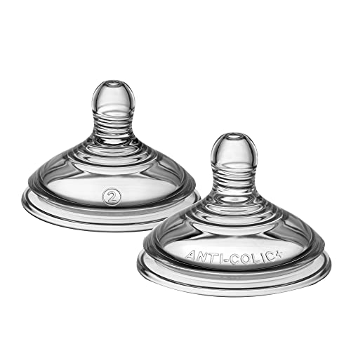 Tommee Tippee Advanced Anti-Colic Baby Bottle Teats, Medium Flow, 3and Months, Breast-Like for a Natural Latch, Anti-colic Valve, Soft Silicone, Pack of 2