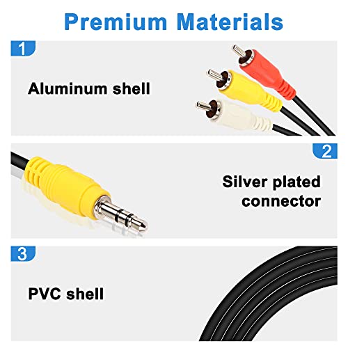 XMSJSIY 4Pin S-Video with 3.5mm 1/8 inches TRS Male to 3 RCA Male Composite Adapter Converter Video Cable - 1.8M