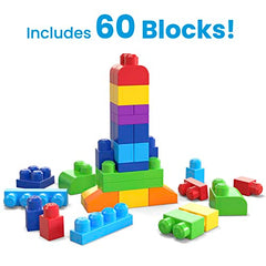 MEGA BLOKS Big Building Bag building set with 60 big and colorful building blocks, and 1 storage bag, toy gift set for ages 1 and up, DCH55