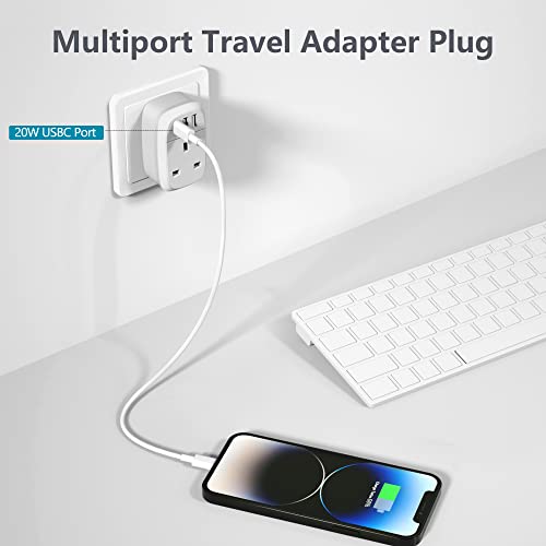 European Plug Adapter, UK to EU Euro Europe Schuko 32W USB C Fast Travel Charger Grounded USBC Adaptor Type C for Germany France Spain Turkey Greece Iceland Poland Russia Portugal Austria(Type E/F)