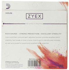 D'Addario Zyex Aluminum D 4/4 Scale Light Tension Violin String Set