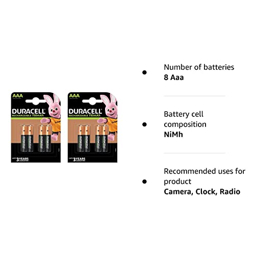 Duracell AAA 750mAh Rechargeable Batteries - Pack of 8