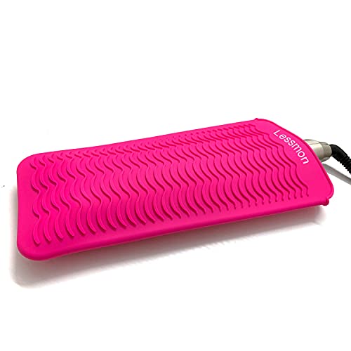 Heat Resistant Silicone Mat Pouch, Lessmon Hair Styling Tools for Curling Irons, Hair Straightener, Flat Irons, Length 28.5cm & Width 14cm, Pink