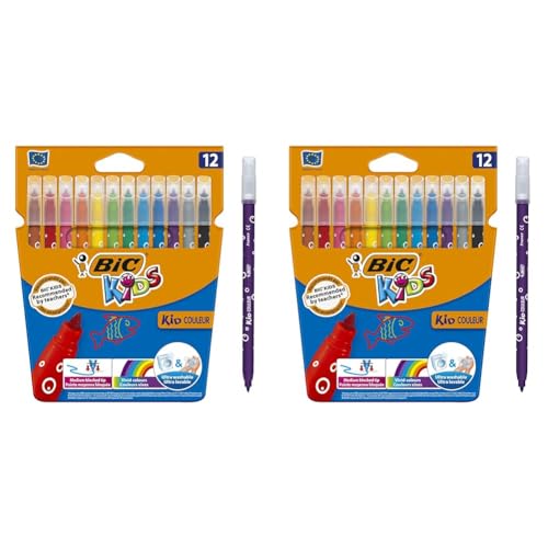 Bic Kids Kid Couleur, Washable Felt Tip Pens, Ideal for School, Assorted Colouring Pens, Wallet of 12 (Pack of 2)