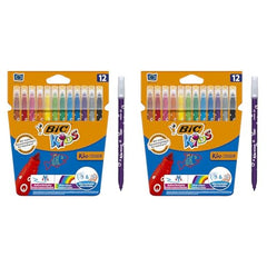 Bic Kids Kid Couleur, Washable Felt Tip Pens, Ideal for School, Assorted Colouring Pens, Wallet of 12 (Pack of 2)