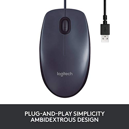 Logitech B100 Wired USB Mouse, 3-Buttons, Optical Tracking, Ambidextrous PC / Mac / Laptop - Black