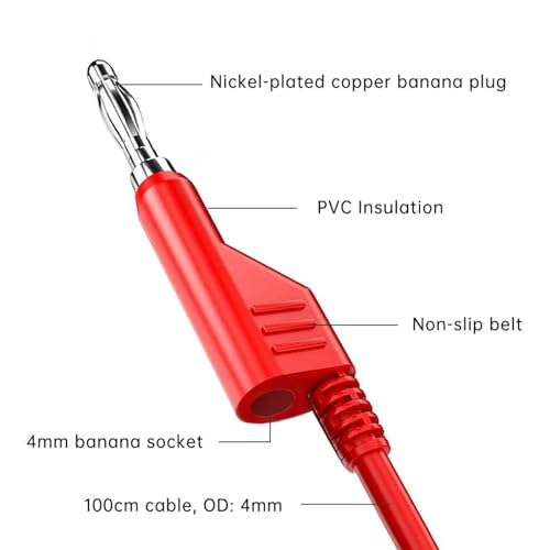 Cleqee 5PCS Dual 4mm Banana Plug Multimeter Test Leads, Stackable Copper Pulg Pluggable Soft Cables 1M Wire for Laboratory Electric Testing