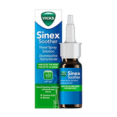 Vicks Nose Spray, Sinex Soother, Decongestant Nasal Spray For Blocked Nose Due To Cold Or Rhinitis, With Aloe Vera, Natural Eucalyptus Extract, Blocked Nose Relief With A Menthol Scent, 15 ml