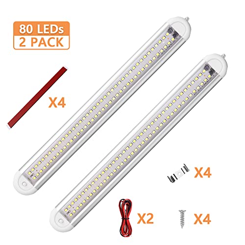 URAQT LED Interior Light Bar, 80 LEDs 1600LM 8W DC 12V LED Van Light Bar, Motorcycles, Cars, Trucks, Boats, Indoors Universal Strip Light. With ON/OFF Switch and Extension Cord (2 PCS)