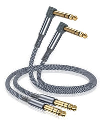 Elebase 1/4 Inch TRS Instrument Cable 1M 2-Pack,Right-Angled to Straight 6.35mm Male Jack Stereo Audio Cord,6.35 Balanced Interconnect Line for Electric Guitar,Bass,Keyboard,Mixer,Amplifier,Speaker