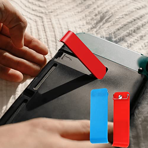 2pcs Back Stand for Nintendo Switch, Replacement Stand for Switch Back Stand Replacement Kickstand Back Shell Holder, with 4pcs Thumb Grips (Red, Blue)
