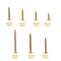 250 Pcs M4 Self-tapping Wood Screw Kits, Cross Pan Head Drywall Screws, Self Drilling Chipboard Screws, Multi Use High Performance Screws Assortment - M4x(16/20/25/30/35/40/50 mm)