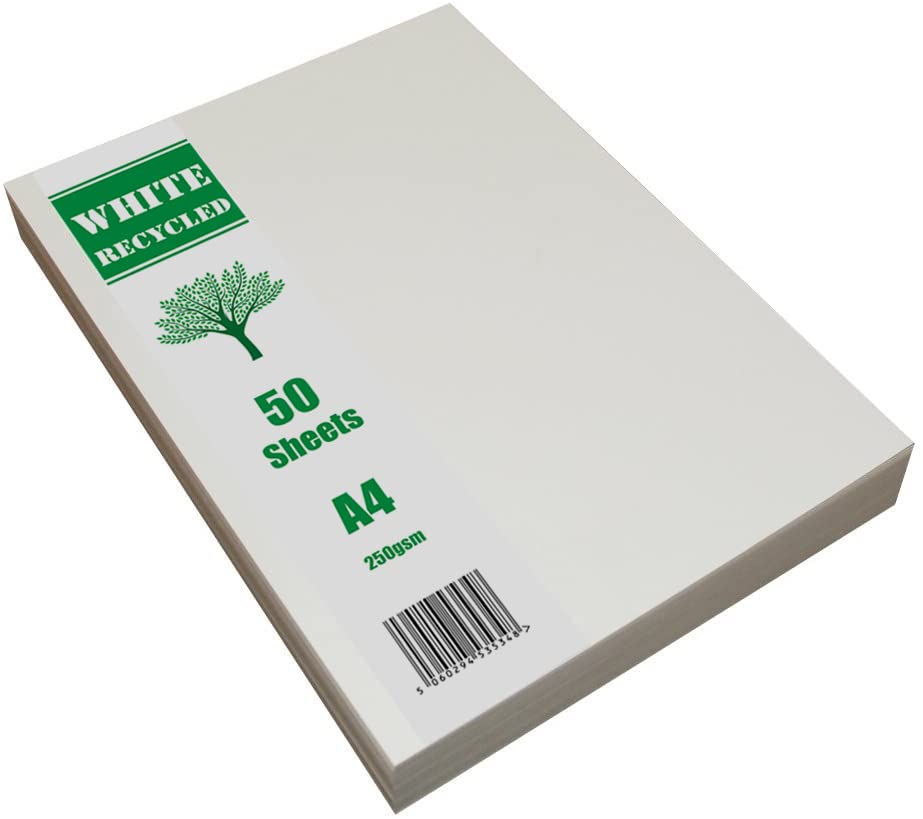 Craft UK 2379 A4 White Recycled Card 250 GSM - 50 Sheets