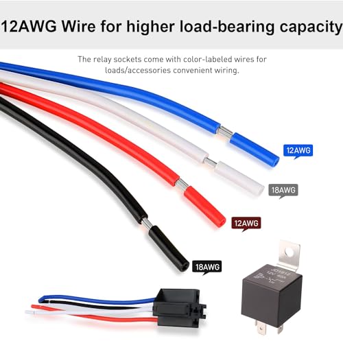 Gebildet JD2912 Car Relay with Harness 24V 40A 4 Pin SPST 12AWG Harness Sockets with Color-labeled Wires for Automotive Truck Van Motorcycle Boat (Pack of 2)