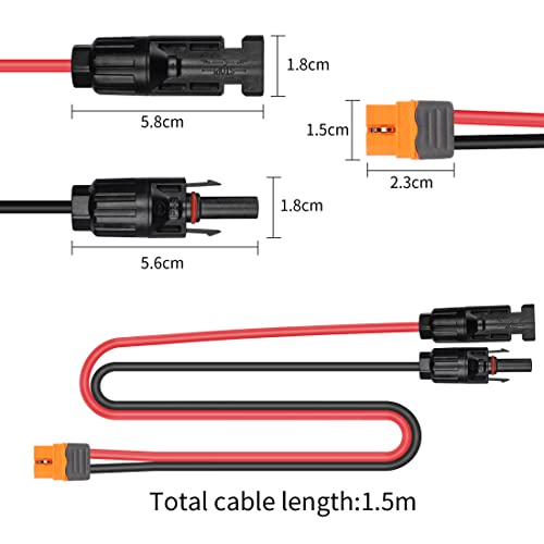 YACSEJAO Solar to XT60i Charging Cable 12AWG 1.5M Solar Plug to XT60 Socket Solar Connector to XT60i-F Solar Panel Cable for RV Portable Power Station Lipo Battery