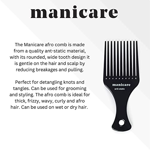 Manicare Afro Comb For Detangling And Styling, Professional Hairdressing Tool For Curly, Wavy, Frizzy And Afro Hair, Wide Tooth Anti-Static, Reduces Breakage, Pulling And Gentle On The Hair And Scalp