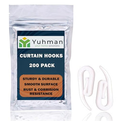 Yuhman 200-Pack Premium White Plastic Curtain Hooks - 2.8cm x 1.2cm - Versatile Heavy - Duty Design for Windows, Doors, and Showers - Fits All Types of Curtains