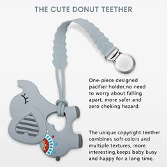 CLDY Teething Toys for Babies 3 Months Baby Teethers with Clip Silicone Baby Teether Toys for Boys and Girls Infant Teething Relief for Teething Elephant Shape, Gray (Barley ChainandElephant)