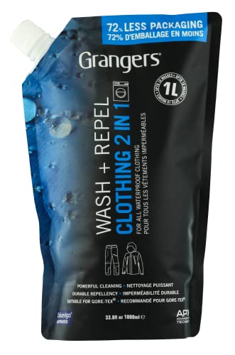 Grangers Wash and Repel Clothing 2 in 1   Eco Pouch   1 Litre   Powerful Cleaning Combined with Durable Waterproofing for all Outdoor Clothing