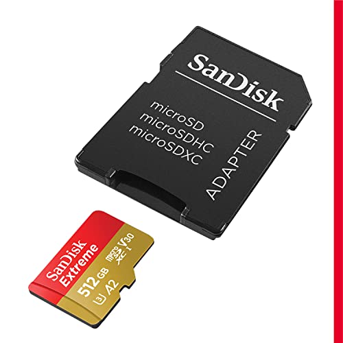 SanDisk 512GB Extreme microSDXC card and SD adapter and RescuePRO Deluxe, up to 190MB/s, with A2 App Performance, UHS-I, Class 10, U3, V30, Black