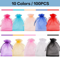 HRX Package Organza Bags, 100pcs 100x15cm 10 Assorted Color Medium Jewellery Gift Bags Confetti Bags for Wedding Party Favour Bags Valentine Day Festival