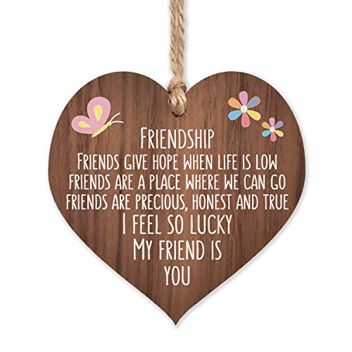 I’m lucky my friend is you   best friends wooden hanging heart   sentimental inspirational gift for cheer up women   friendship present uk   her girls woman