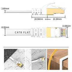 BUSOHE Cat 8 Ethernet Cable 7m, High Speed Flat Gigabit RJ45 Lan Network Cable, 40Gbps 2000Mhz Internet Patch Cord for Switch, Router, Modem, Patch Panel, PC (White)