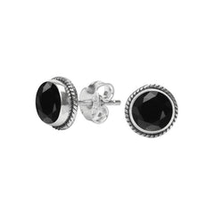 Black Tourmaline Stone Stud Post Earrings, 925 Sterling Silver Gemstone Earring 6 MM Round Girl Women Gift