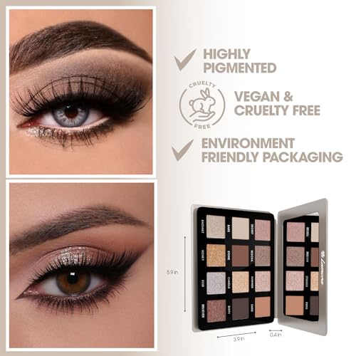 Smoky Eyes Nude Eyeshadow Palette - 12 Highly Pigmented Cool Toned Shimmer Matte Colours For Professional Everyday Neutral Natural Looks - Travel Size Eye Shadow Makeup Palette With Mirror