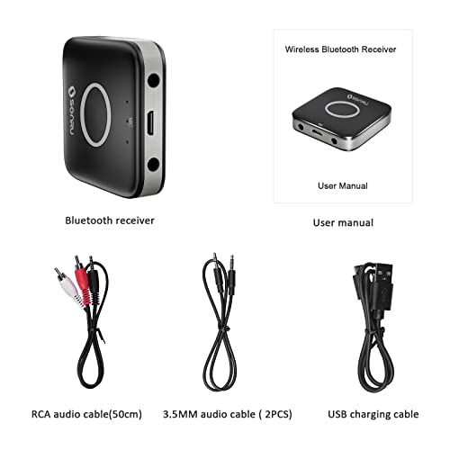 SONRU Bluetooth 5.0 Adapter Hi-Fi Equipment for Car Wireless Audio Receiver with 3.5mm AUX RCA Cable, Noise Cancellation, Dual AUX Outputs for Home Speakers Wired Headphones