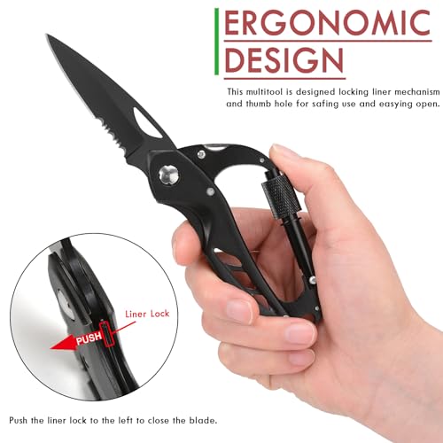 Xnourney 7 in 1 Multitool,Window Breaker and Screwdriver for Men,EDC Locking Carabiner,Birthday Gifts for Men,Keychain with Bottle Opener,Survival Gear Pocket Tool for Outdoor Camping