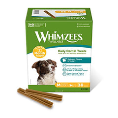 WHIMZEES By Wellness Stix, Month Box, Natural and Grain-Free Dog Chews, Dog Dental Sticks for Medium Breeds, 30 Pieces (One Month Supply), Size M